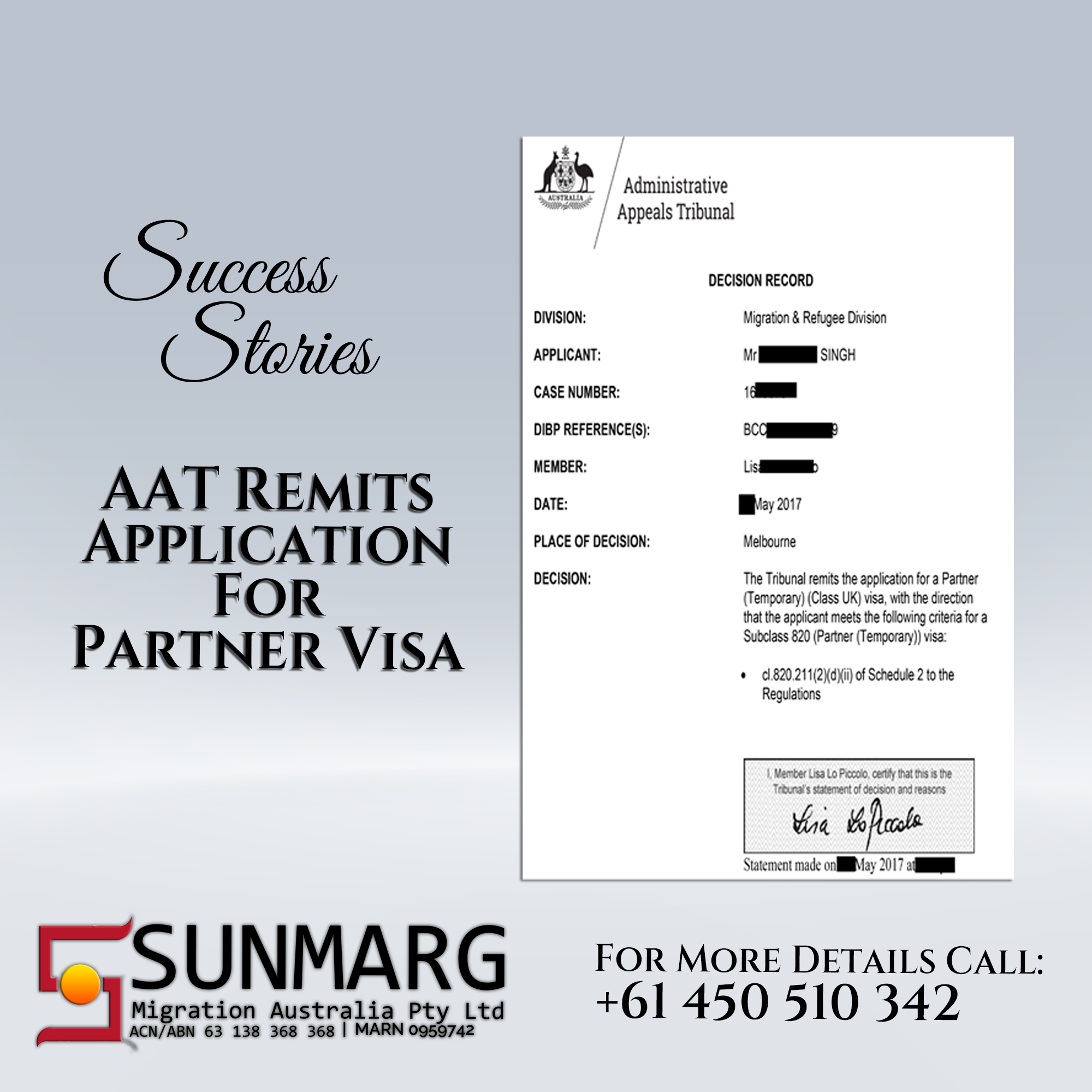 Read more about the article AAT Remitted Partner Visa Application waving Schedule 3 Criteria | Success Story