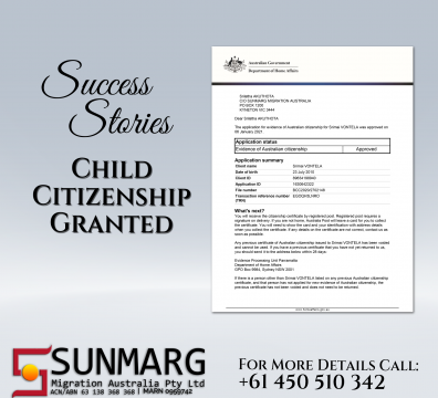 Child Citizenship awarded