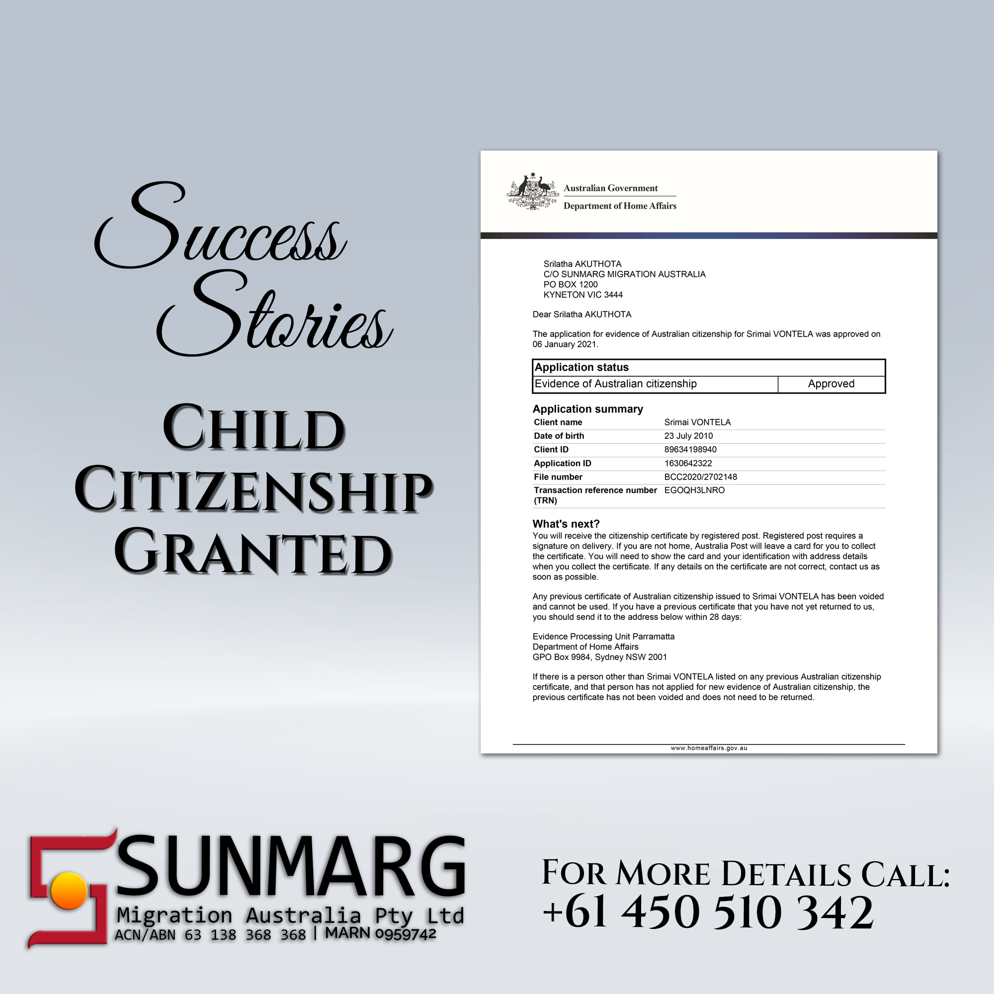 Read more about the article Child Citizenship Awarded after being outside Australia for near to 3 Years